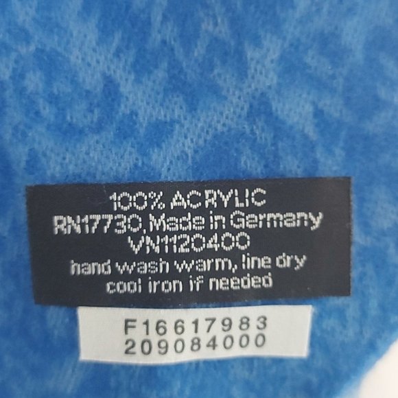 Blue Checkers Paisley Fringe Hem Soft Scarf Wrap Made in Germany D4 - Picture 3 of 6